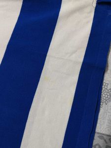 Men Blue White Striped Cotton Tshirt
