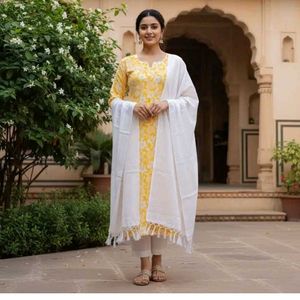 Elegant Yellow Printed Kurta Set( pant not include