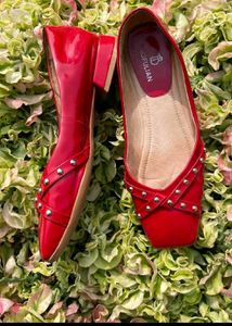 Red Studded Ballet Flats