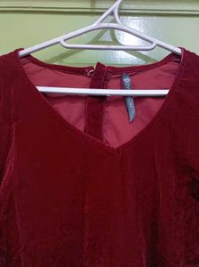 Maroon Velvet Kurta Set