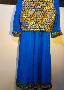 Blue &amp; Gold Embellished Anarkali