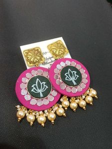 Hand painted Lotus Design Earrings