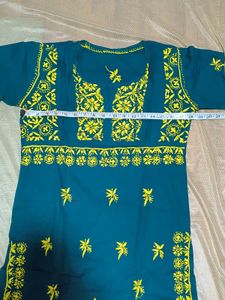 Green Chikankari Kurti With Yellow Thread work