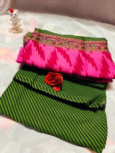 Green & Pink Saree with Paisley Border