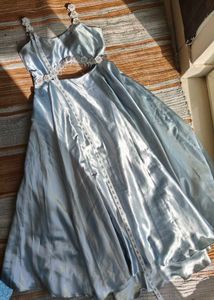 Grey Designer  Partywear Satin Gown