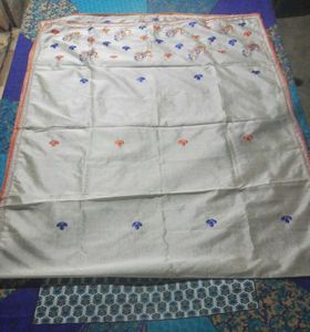 Silk Saree with Peacock Embroidery