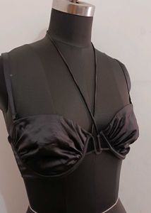 Satin Black Designer Bra 34D