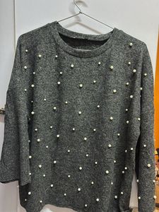 Gray Pearl Embellished Top