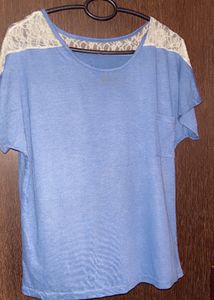 Blue Net Sleeve Oversized Top/ Tshirt