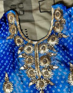 Blue Gotta Patti Bandhani Art Silk Palazzo Suit