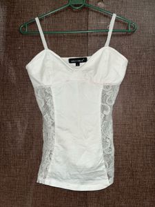 y2k White Lace Trim Cami Top