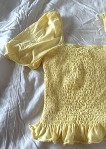Yellow Smocked Puff Sleeve Top