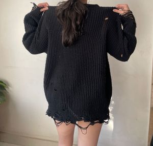 Distressed Black Knit Sweater