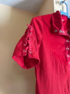 Red Embellished Polo Shirt