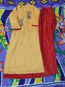 Yellow Red Kurta Set