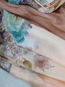Elegant Floral Peacock Feather Printed Saree