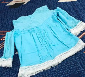 Blue Cold Shoulder Top