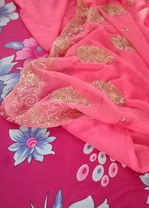 women peach color saree