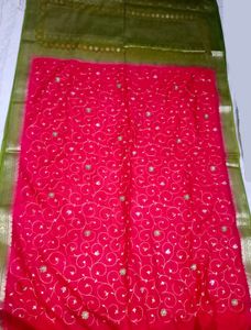 Red &amp; Green Saree with Gold Like Detail