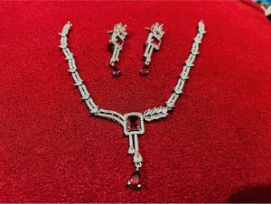 American Diamond Red &amp; Silver JewelrySet NewWdtag