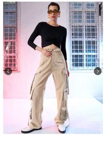 Women&#39;s Beige Straight Fit High Rise Cargo