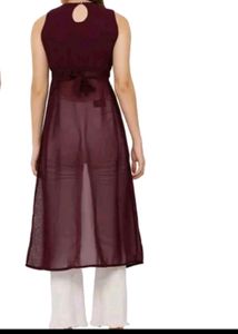 Wine Colored Front Slit Georgette Kurti
