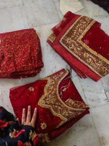 Red Embroidered Khada duppata set