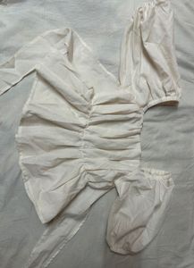 White Puff Sleeve Peplum Top