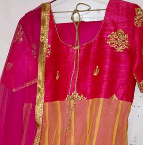 Pink &amp; Gold Anarkali Suit
