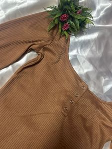 Brown Ribbed Bodycon Mini Dress