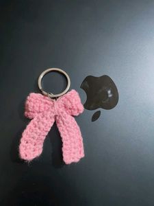 Pink Bow hand crocheted keychain