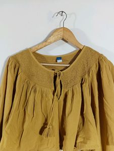 Mustard Yellow Embroidered Crop Top (Women)