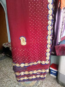 Maroon &amp; Gold Embroidered Saree