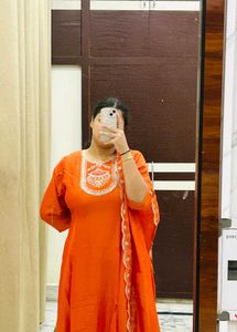 Orange Embroidered Kurta Set