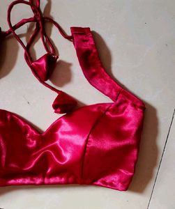 Broad Sweetheart Neck Strappy Padded Satin Blouse
