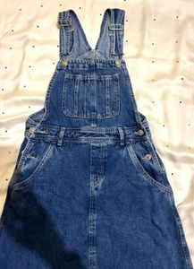 WomenDenim Dungaree Dress with Frayed Hem