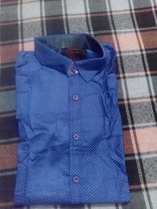 Royal Blue Shirt N White Doted In Cotten Blend 👚