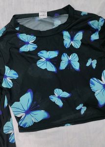 SSS Butterfly Printed Mesh Crop Top
