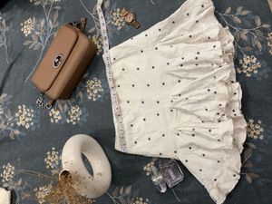 White Skirt with Embroidered Little Flowers