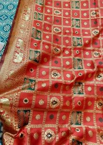 Red &amp; Gold  Saree(durga puja Sale)