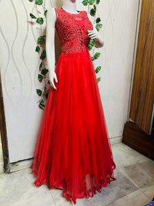 Red Embroidered Formal Gown