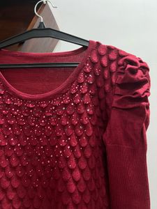 Red Embellished Sweater