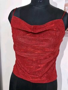 Red Sparkle Cowl Neck Tank