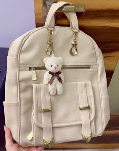 Leather Backpack With Small Teddy