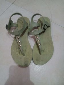 Green T-Strap Sandals