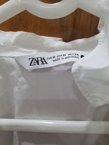 Zara White Designer Neck Shirt (Women)