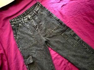 Charcoal High Waist Cargo Jeans For Women