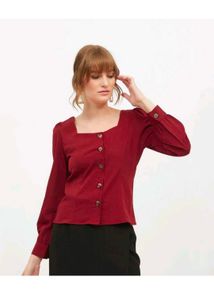Red Buttoned Long Sleeve Top