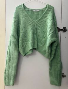 Cute sea Green V-Neck Sweater