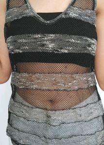 Very Standard Top Black&amp;White Line Net Top